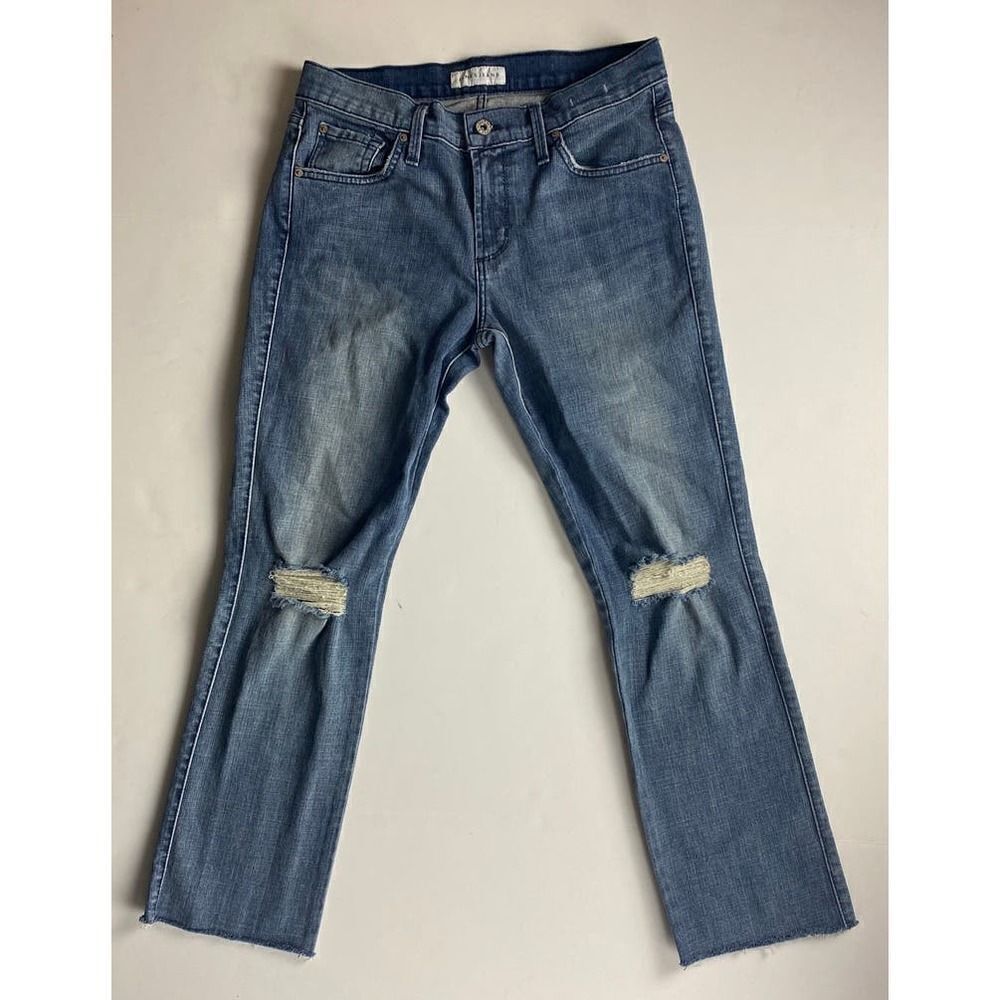 James Jeans Ankle Ciggy Mid-Rise Raw Hem Medium Wash Factory Distressed -Size 30